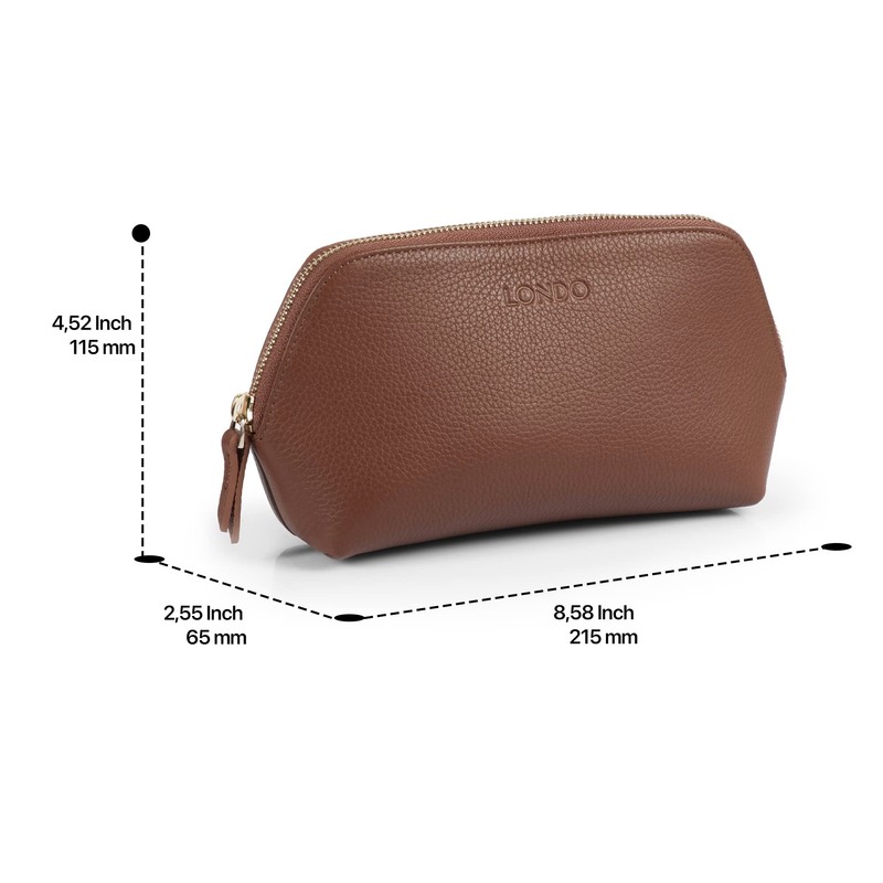 LONDO Genuine Leather Makeup Bag Cosmetic Pouch Travel Organizer Toiletry