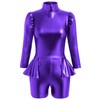 IBAKOM Women Shiny Metallic Leotard Mock Neck Half Peplum Gymnastics