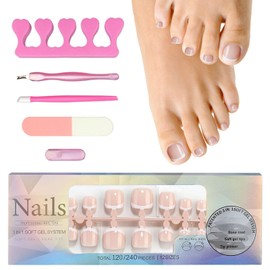 XQMMGO Pack of 120 False Toenails Kit, French False Nails Toenails for Sticking, Nail Tips for DIY Manicure Decoration for Women and Women (Flesh Colour)