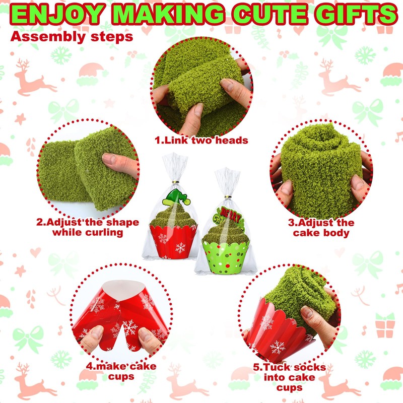Suhine 24 Pairs Christmas Cupcake Socks Fuzzy Socks for Women