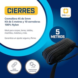 CIERRE NO.5 DE 5MM CIERRE DE NAYLON PARA USO RUDO CON GRAN RESISTENCIA CREMALLERA TIPO ZIPPER DE 5MM CON GRAN RESISTENCIA (5 MTS 10 CARROS)