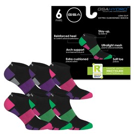 GSA Hydro[+] Sweat Wicking Sustainable Yarn | Compression Structured for Supportive Comfort | Long-Lasting Durability | Low Cut Extra Cushioned Women's Performance Socks | Black | M