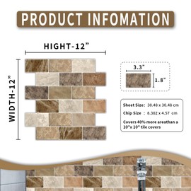 BSABSAQAA 10 Sheets Peel and Stick Backsplash for Kitchen 12"X12" Renter Friendly Backsplash Back Splash Adhesive Subway Wall Tile Sticker for Bathroom Brown Marble