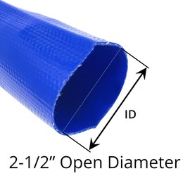 Gloxco 2-1/2" Inside Diameter (4" Flat Width) Blue Lay Flat Hose for Discharge or Backwash Water Transfer Applications, Reinforced PVC, 25' Length