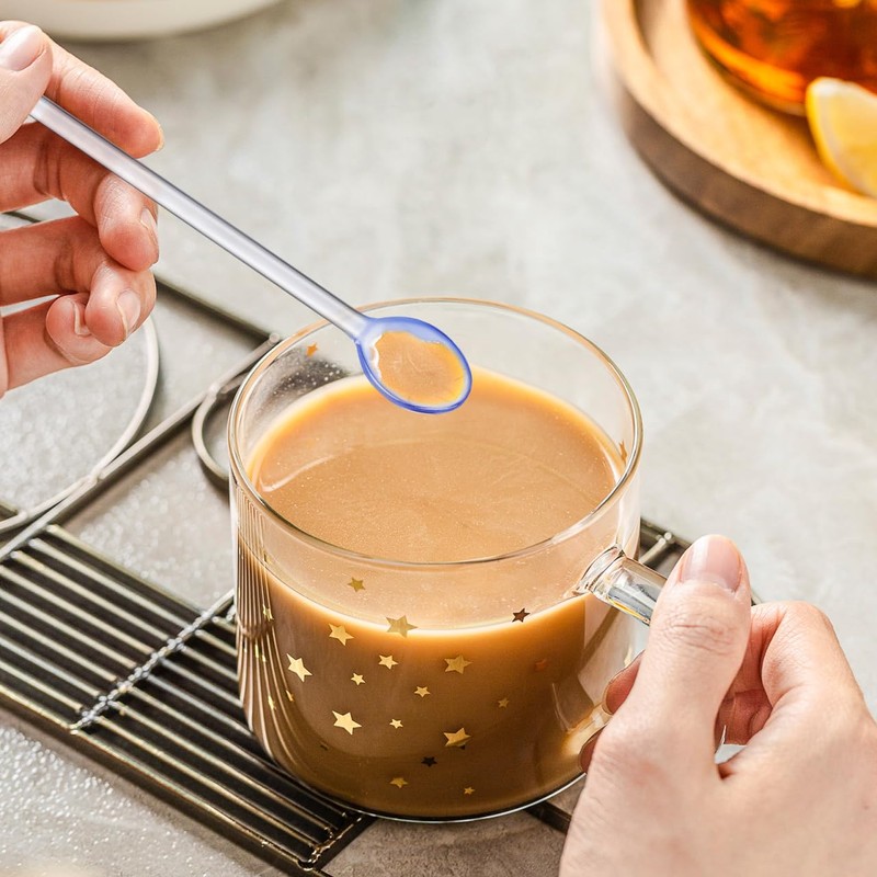 Glass Stirring Spoons Long Handle, 6-Pack Heat-Resistant Coffee Spoon for