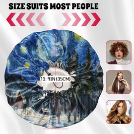 BHAHB Luxury Shower Cap Satin Lined Reusable Waterproof Double Layer Elastic Adjustable Hair Bath Cap Cute Aesthetic Women Girls-Starry Night