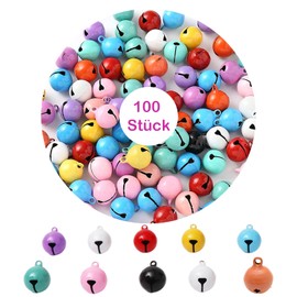 Colourful Bells, Pack of 100 Colours Metal Bells, Small Bells for Crafts, 14 mm Bell Clamps for Crafts, Pet Bells, Festival, Pendant Decoration