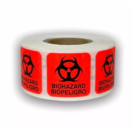 Labels and More Biohazard / Biopeligro Hazardous Warning Stickers  (1"x1") 500 Adhesive Labels