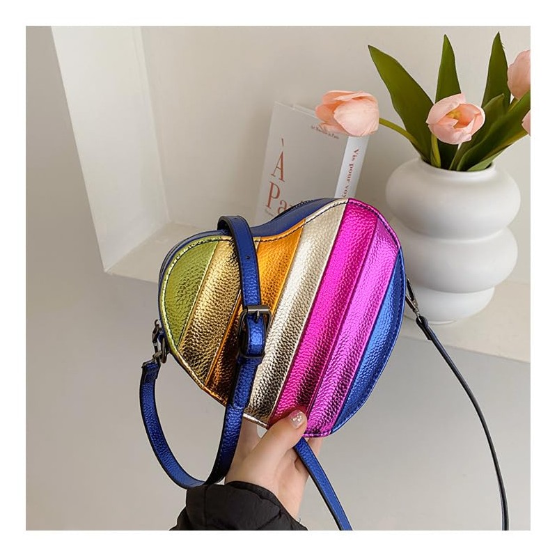 Rainbow Patchwork Heart-Shaped Shoulder Crossbody Bag