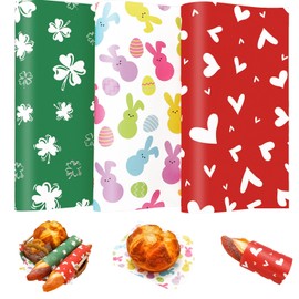 JarThenaAMCS 150Pcs Valentine's Day Easter St. Patrick's Day Wax Paper Bunny Heart Shamrock Deli Paper Sandwich Wrap Paper Waterproof Oil-Proof Picnic Liner For Party Kitchen Supplies, 9.8 x 8.3 In
