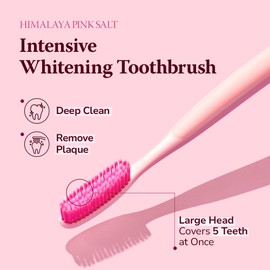 HIMALAYA PINKSALT Intensive Clean Toothbrush - Extra-Large Toothbrushes for Adults, Plaque Remover for Teeth, Tapered Bristles Gentle on Teeth and Gum, Deep Clean Toothbrush