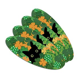 St. Patrick's Day Black Cat Shamrock Double-Sided Oval Nail File Emery Board Set 4 Pack