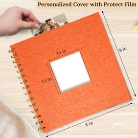 Hiwhy Scrapbook Photo Album Linen Cover, 8 x 8 Inch Hardcover Kraft White Pages Memory Book, for Travel Wedding Guest Book Christmas Baby Shower (20 Sheets/ 40 Pages,Orange)