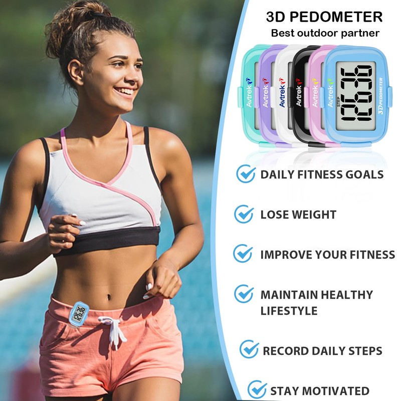 AVTREK 3D Step Counter Clip On with LED Backlight Pocket