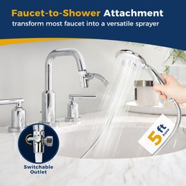 KLLEYNA Shower Head Hose Attachment for Sink/Tub Faucet - ON/OFF Jets Sprayer for Dog Wash/Bathtub Cleaning/Baby Bath/Hair Rinse, Tap Extender Water Nozzle for Bathroom Kitchen Utility Garden Basement