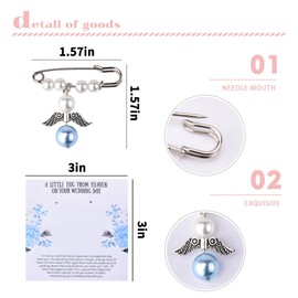 Something Blue Gift for Bride Wedding Bouquet Memory Charm Mom Dad Memorial Remembrance Lapel Pin Gifts a Little Hug from Heaven on Your Wedding Day Bridal Pearl Brooch Pins