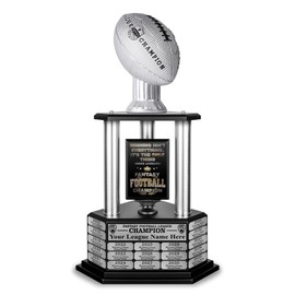 TrophySmack Perpetual Fantasy Football Trophy - Customizable Championship Trophy Award Winner | Free Engraving up to 19 Years Past Winners (Instant Ship, 26Silver-Silver)