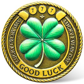 Good Luck Coin with Four Leaf Clover & Elephant Design - Prosperity, Success & Happiness Token for Motivation and Lottery Ticket Scratcher Tool ﻿ ﻿