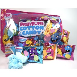 PartyPuffs™ Cotton Candy Variety Pack – 12 Individually Wrapped .5oz Metallic Pouches, 4 Fun Flavors: Strawberry, Green Apple, Blue Raspberry & Tropical Punch – Perfect for Parties, Birthdays & Favors