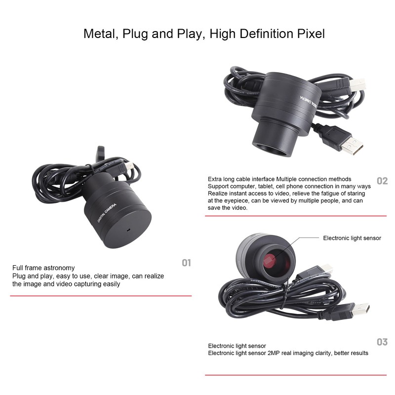 Telescope Electronic Eyepiece Aluminum Alloy 2MP HD USB Interface Color