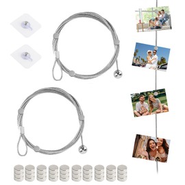 Photo Rope Photo Rope Photo Wire Rope Photo Hanging Photo Rope with 30 Magnets Clips 250 cm x 1.5 mm Photo Chain Photo Line with Clips to Hang Pictures String of Photos Postcards Pack of 2
