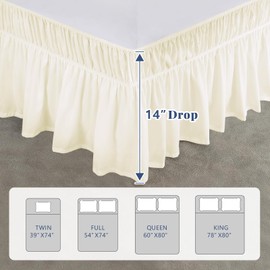ANARACHON King Bed Skirt, Elastic Wrap Around Bed Skirt King Size, Bed Skirts for Adjustable Bed, Easy Fit with 14" Drop Length Tailored Drop Dust Ruffle (Ivory)