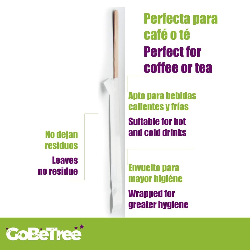 GoBeTree 500 Wooden Scoops Individually Wrapped in 14cm Paper Disposable