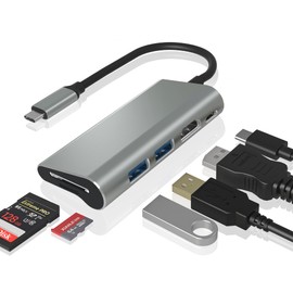 USB C Hub Multi Adapter 6 in 1 with 4K HDMI Output, 2 USB Ports, SD/Micro SD Card Reader, 60W PD, for Mac Book Pro Air HP XPS and More Type C Devices