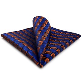 [S&W SHLAX&WING] Men's Necktie Pocket Square Blue Copper Tie Set with Gift, 12.6 x 12.6 inches (32 x 32