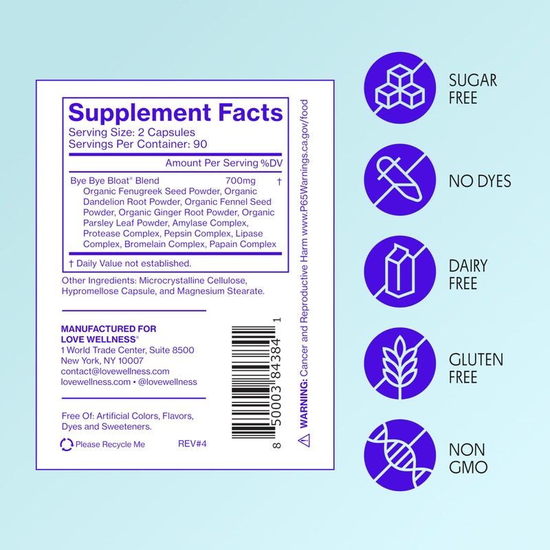 Love Wellness Bye Bye Bloat, Digestive Enzymes | Bloating Relief