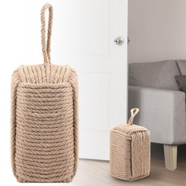 MorningRo Rope Door Stop Decorative Door Stop with Handle 4.72 ''d x 11.8''h 8.8lb Square Heavy Weighted Door Stoppers for Outdoor Inside Door Bottom Home to Keep Open Light Brown