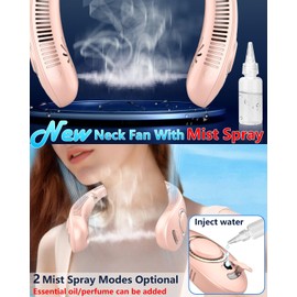 Neck Fan with Water Mist Spray,Misting Cooling Personal Fans for Your Neck Go Around that Blow Cold Air,Foldaway Hands Free Devices Mister Fan,Best Gifts for Mother's Day Father's Day Birthday