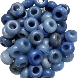 Manekieko Pack of 15 Natural Blue Aventurine Large Hole Loose Stone Rondelle Beads Crystals and Healing Stones, 6 mm DIY Jewellery Makings