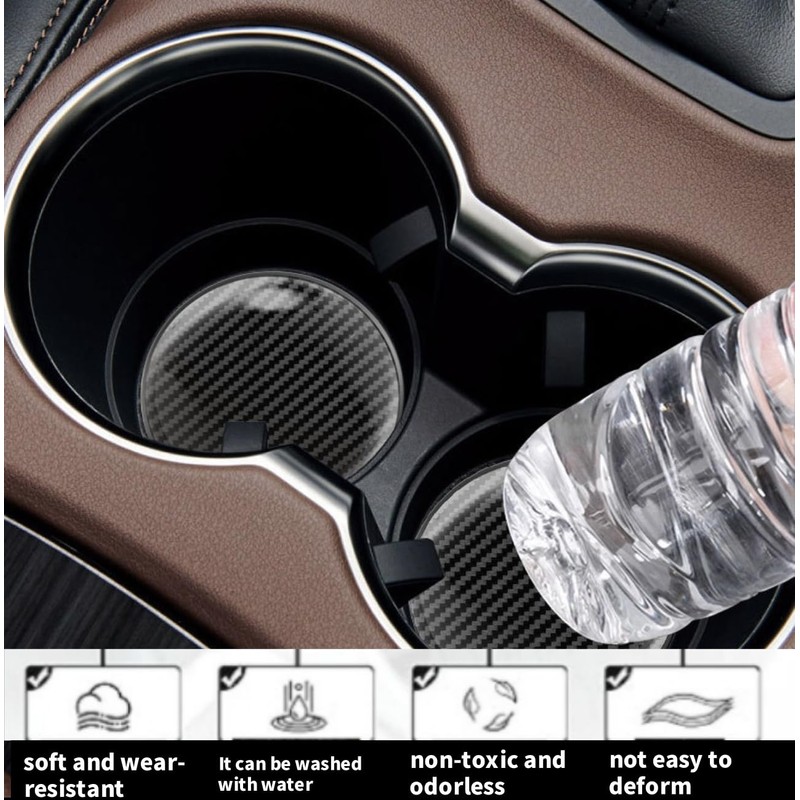 Car Cup Holder Coasters, Silicone Non-Slip Insert, Universal Fit, Black,