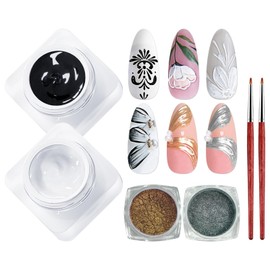 U-Shinein Sculpture Painting Nail Gel with Chrome Nail Powder 3D Black and White Painting Carved Nail Gel Metallic Mirror Effect Creative Molding Gel for DIY Nail Manicure Soak Off UV LED