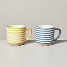 Hearth & Hand with Magnolia 2pk 13oz Stoneware Clipped Stripe Mug Set Gold/Blue/Cream