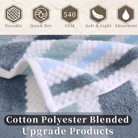 Waffle Hand Towels, 4PC 16"x27" - Cotton Blend Polyester | Quick Dry | Absorbent | Lightweight | Thick | Soft | 540GSM, Striped Hand Towel, Durable Towel for Bathroom, Blue Gray Stripe & White Checker