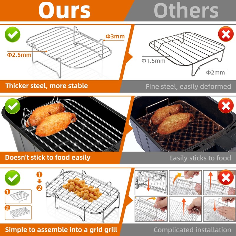 HONYAO Hot Air Fryer Accessories Stackable Cooking Grate for Dual