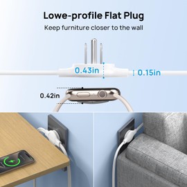 TROND Split Extension Cord Power Strip, Twin 3ft on Each Side, Low-Profile Flat Plug, Dual 3 Outlet Extender Cubes, 3 Prong Ground, 16 Gauge, Ideal for Behind TV Stand Sofa Headboard, Indoor, White