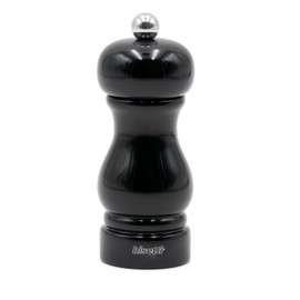 Bisetti Sorrento Black Lacquered Beechwood Salt Mill With Adjustable Grinder, 13 cm / 5.1 Inch
