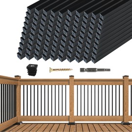 Muzata 100Pack 36" x3/4" Aluminum Deck Balusters Square Baluster Deck Railing Black Hollow Spindles with Screws for Railing Fencing Porch WT13