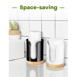Bathroom Cup Dispenser - Small Cup Holder for Dixie 3 oz Bathroom Cups, Mouthwash Cups, 3 4 Ounce Cup Dispenser - PC/Bamboo, Black, Pack of 1