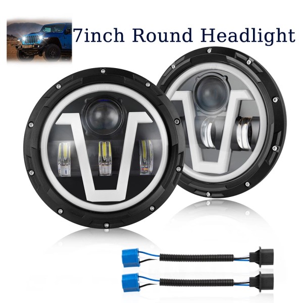 Unbranded Pair 7" Inch Round LED Headlights V-shape DRL High/Low