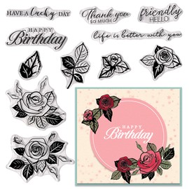 Estivaux Valentines Rose Flowers Clear Stamps for Card Making and Journaling, Greeting Words Rubber Stamps Floral Leaves Stamps for Scrapbooking DIY Cards Album Crafts