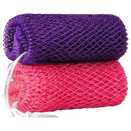 Esponja de red africana, 2 unidades, red exfoliante africana de nailon elástico, paño exfoliante secado rápido con cuerda, fregador espalda lavable a 