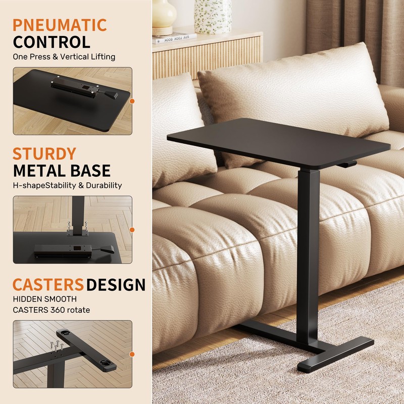CROWNFURN Overbed Bedside Table with Hidden Casters,Adjustable Hospital & Home