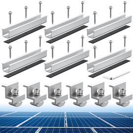 Anbte Solar Panel Bracket Kit, 6 Pcs 7.87 in Aluminium Solar Panel Mounting Rail 30mm/35mm Solar Panel End Clamps, Solar Panel Brackets for Metal Roof, Tin Roof, Flat Roof, Sheet Roof, RV, Silver