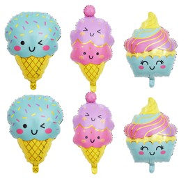 6PCS Ice Cream Foil Balloons for Party Decorations - Mylar Balloons for Baby Shower, Summer Hawaii Luau Birthday Party