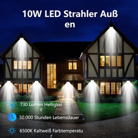 Wegoodlife 10 W LED Outdoor Spotlight, Super Bright 730 LM Spotlight, 6500 K Cool White Outdoor Spotlight, IP66 Waterproof LED Floodlight, 50 cm Cable, No Plug, Outdoor Light for Backyard, Driveway,