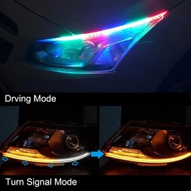 TEKSHINNY Headlight LED Strip, 2Pcs 24 Inches Flexible Dual Color Red Turn Signal Yellow Lights, Waterproof Daytime Running Light Strip for Car Truck SUV